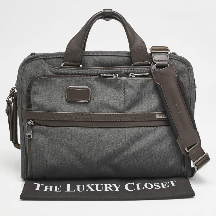 Pre Owned TUMI Grey/Brown Fabric and Leather Alpha 3 Slim Three Way Laptop Bag