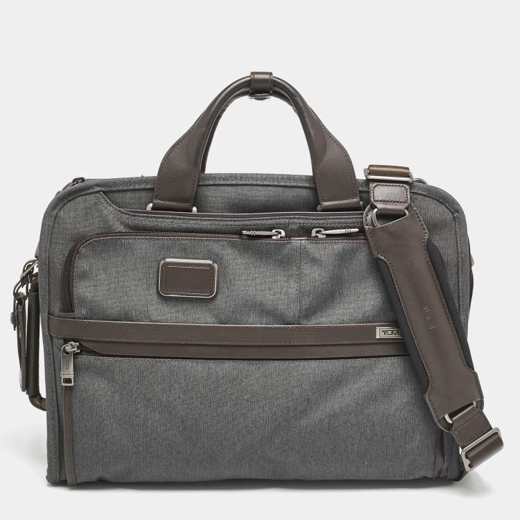Pre Owned TUMI Grey/Brown Fabric and Leather Alpha 3 Slim Three Way Laptop Bag