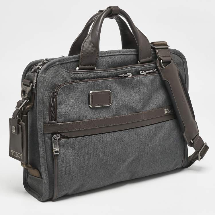Pre Owned TUMI Grey/Brown Fabric and Leather Alpha 3 Slim Three Way Laptop Bag