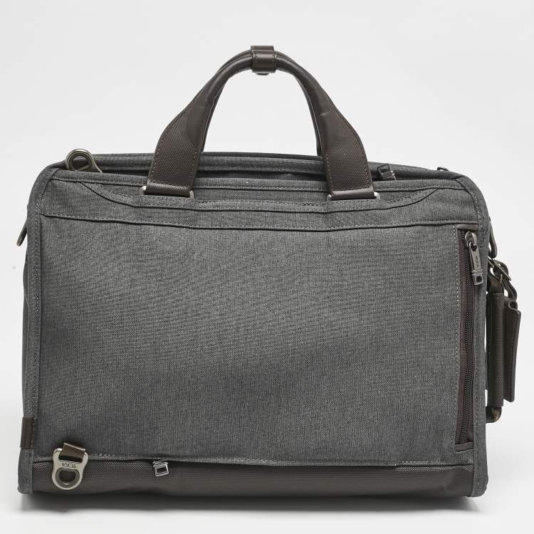 Pre Owned TUMI Grey/Brown Fabric and Leather Alpha 3 Slim Three Way Laptop Bag