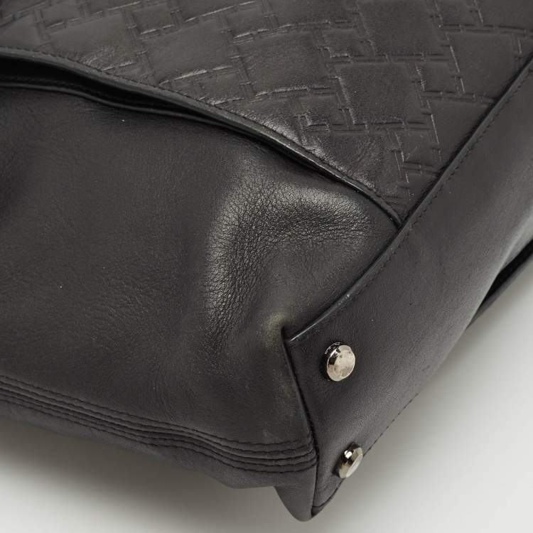 Pre Owned TUMI Black Logo Embossed Leather Ticon Slim Flap Briefcase