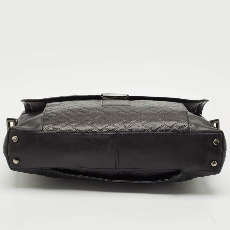 Pre Owned TUMI Black Logo Embossed Leather Ticon Slim Flap Briefcase