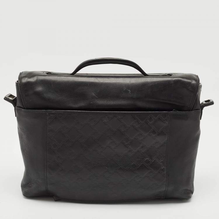 Pre Owned TUMI Black Logo Embossed Leather Ticon Slim Flap Briefcase
