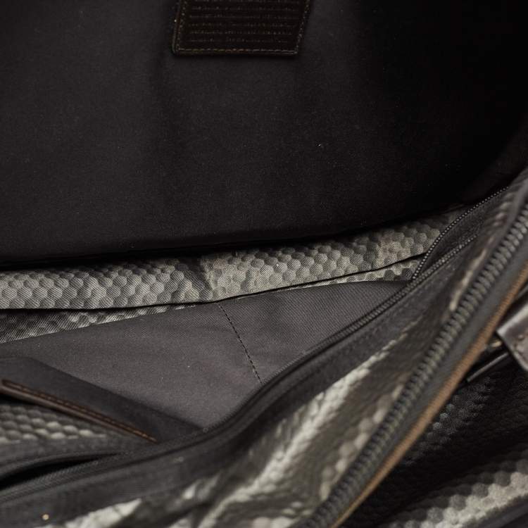 Pre Owned Tumi Grey/Brown Canvas and Leather Andersen Slim Commuter Briefcase Bag