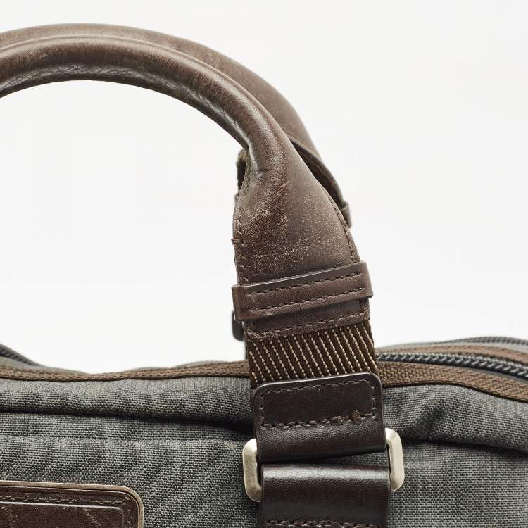 Pre Owned Tumi Grey/Brown Canvas and Leather Andersen Slim Commuter Briefcase Bag