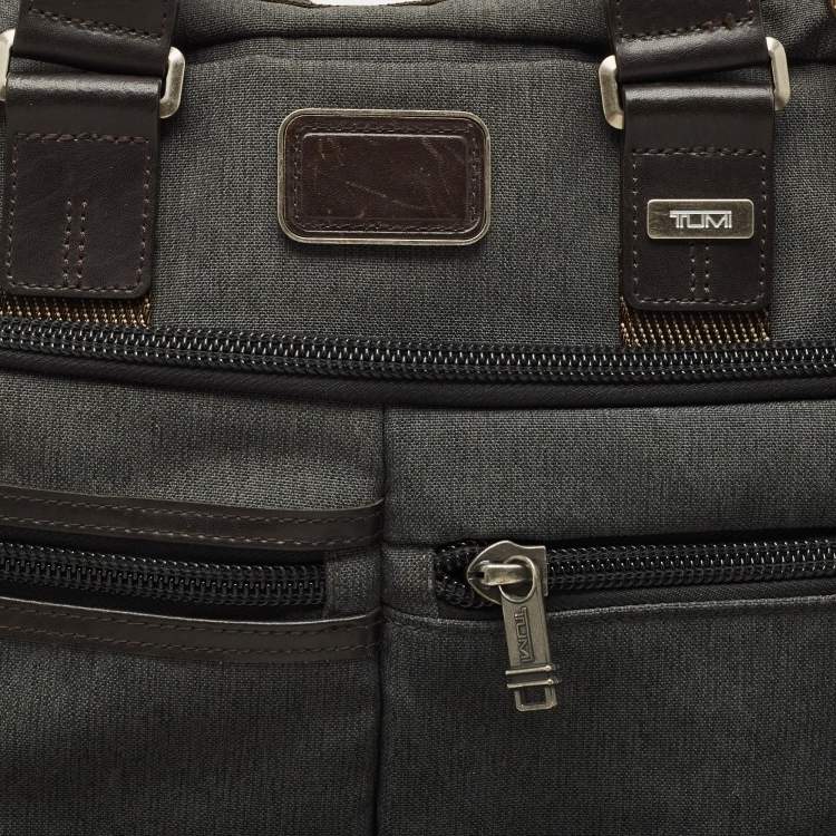 Pre Owned Tumi Grey/Brown Canvas and Leather Andersen Slim Commuter Briefcase Bag