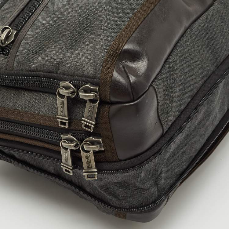 Pre Owned Tumi Grey/Brown Canvas and Leather Andersen Slim Commuter Briefcase Bag