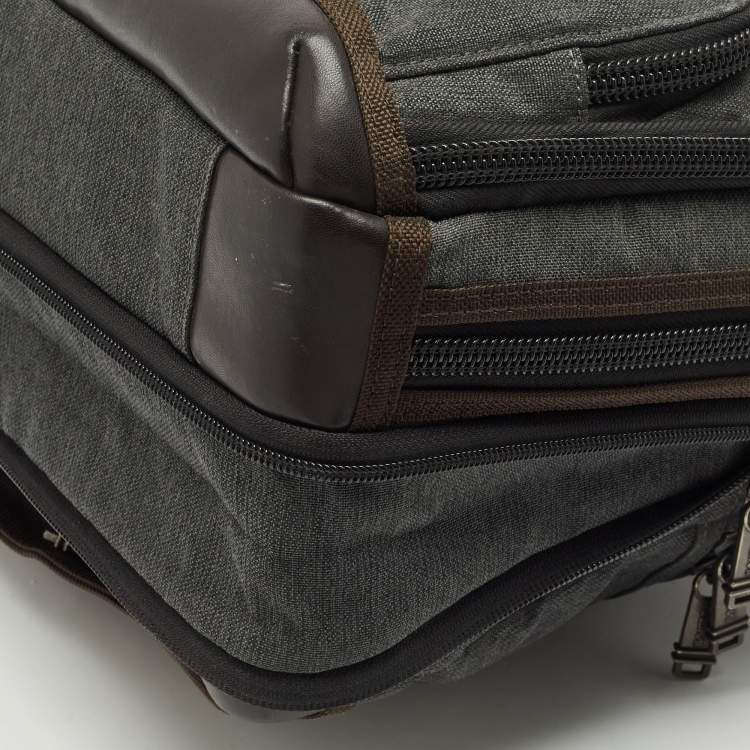 Pre Owned Tumi Grey/Brown Canvas and Leather Andersen Slim Commuter Briefcase Bag