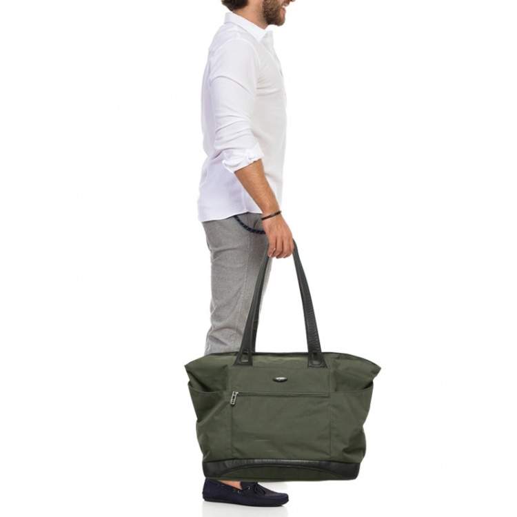Pre Owned TUMI Military Green/Black Nylon and Leather Weekender Tote