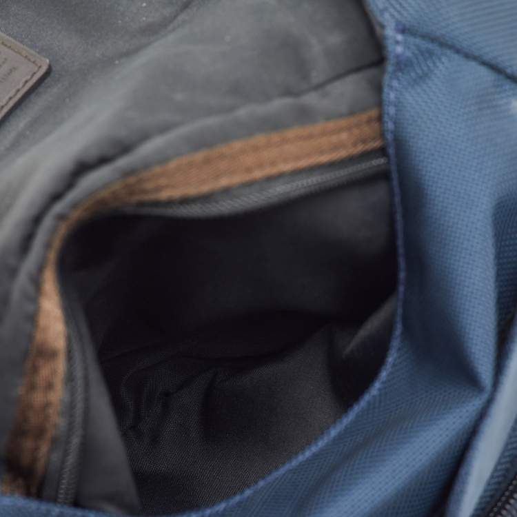 Pre Owned TUMI Navy Blue/Brown Canvas and Leather Alpha Bravo Barstow Messenger Bag