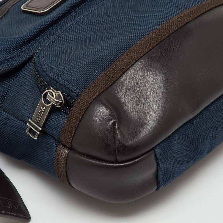 Pre Owned TUMI Navy Blue/Brown Canvas and Leather Alpha Bravo Barstow Messenger Bag