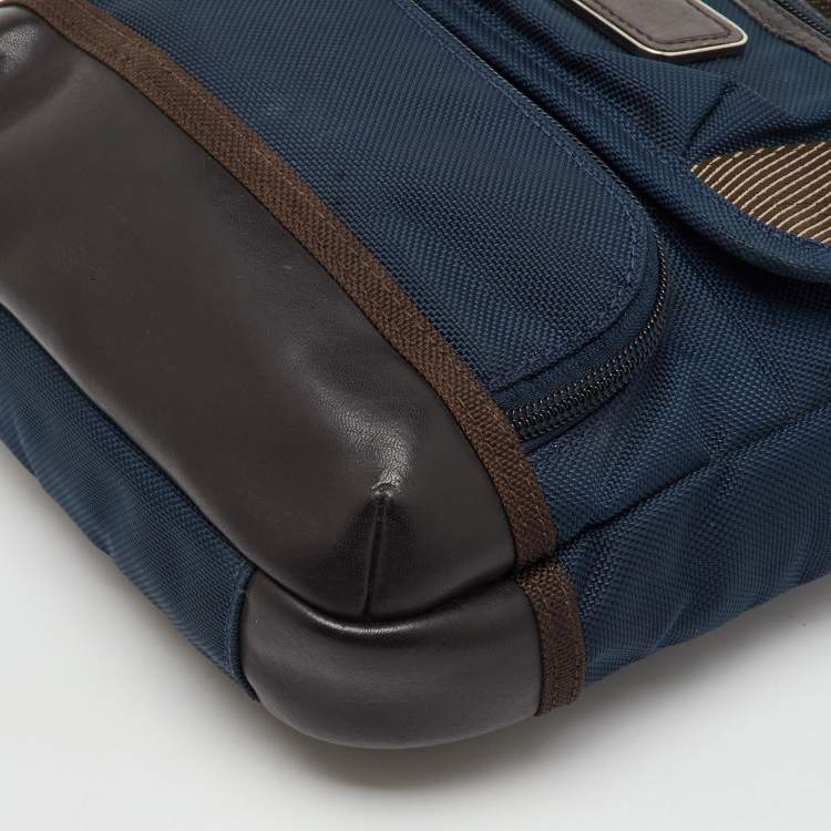 Pre Owned TUMI Navy Blue/Brown Canvas and Leather Alpha Bravo Barstow Messenger Bag
