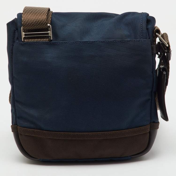 Pre Owned TUMI Navy Blue/Brown Canvas and Leather Alpha Bravo Barstow Messenger Bag