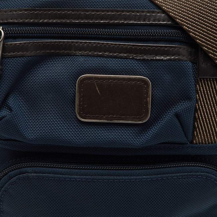 Pre Owned TUMI Navy Blue/Brown Canvas and Leather Alpha Bravo Barstow Messenger Bag