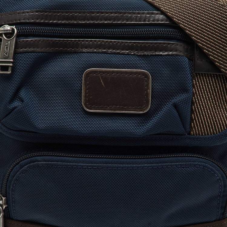 Pre Owned TUMI Navy Blue/Brown Canvas and Leather Alpha Bravo Barstow Messenger Bag