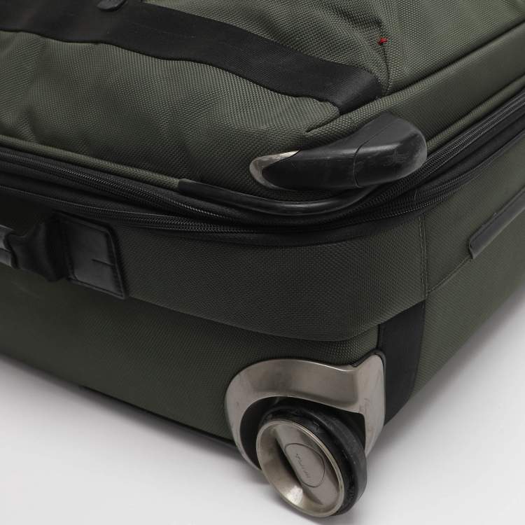 Pre Owned Tumi Army Green Nylon Alpha Bravo McConnell Zip Expandable Carry-On Wheel Suitcase