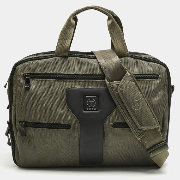 Pre Owned TUMI T-Tech Army Green Nylon Multi Pockets Laptop Bag
