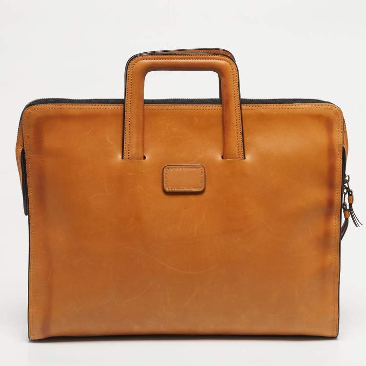 Pre Owned TUMI Tan Leather Limited Edition 100/1975 Slim Portfolio Briefcase