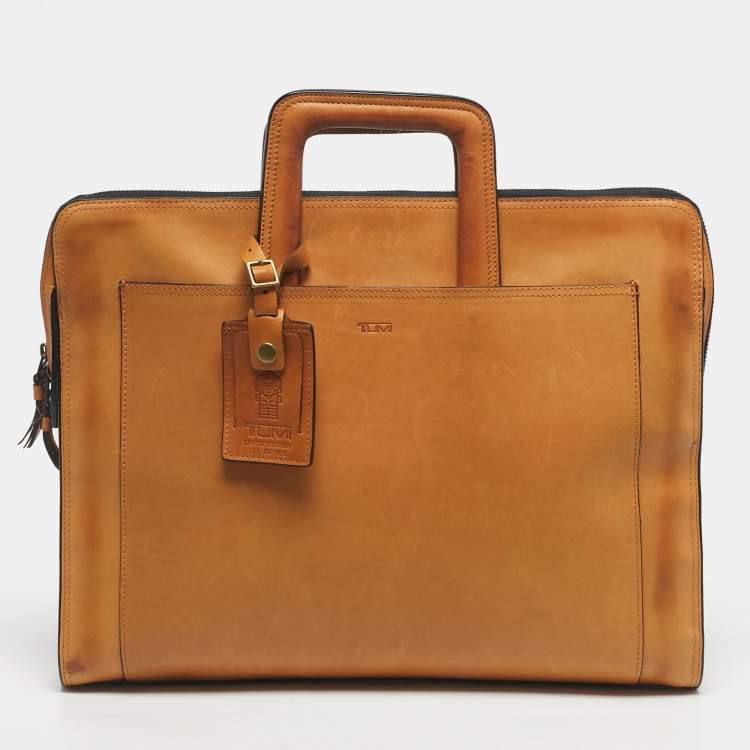 Pre Owned TUMI Tan Leather Limited Edition 100/1975 Slim Portfolio Briefcase