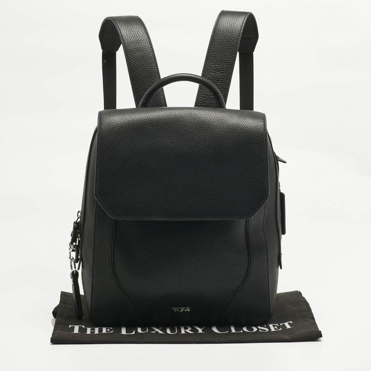 Pre Owned TUMI Black Leather Stanton Tori Flap Backpack