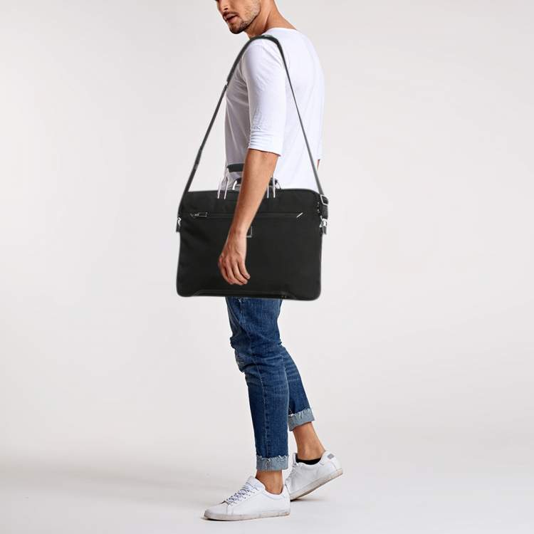 Pre Owned TUMI Black Leather and Nylon Hamilton Slim Briefcase Bag