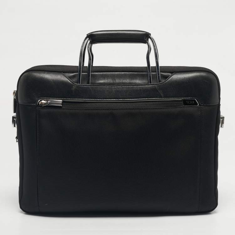 Pre Owned TUMI Black Leather and Nylon Hamilton Slim Briefcase Bag