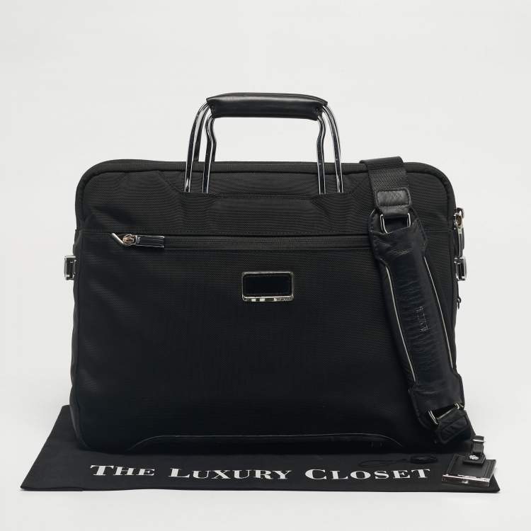 Pre Owned TUMI Black Leather and Nylon Hamilton Slim Briefcase Bag