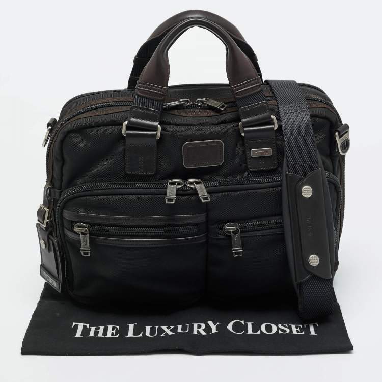Pre Owned TUMI Black/Brown Nylon Alpha Bravo Andersen Slim Commuter Briefcase 