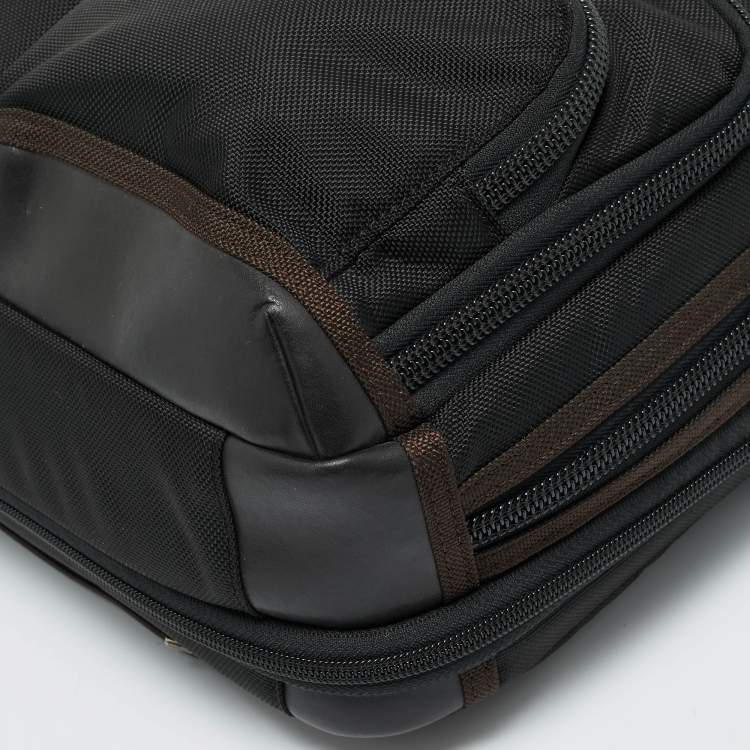Pre Owned TUMI Black/Brown Nylon Alpha Bravo Andersen Slim Commuter Briefcase 