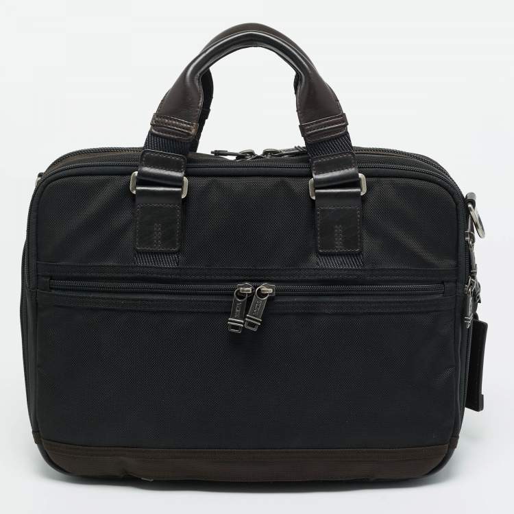 Pre Owned TUMI Black/Brown Nylon Alpha Bravo Andersen Slim Commuter Briefcase 
