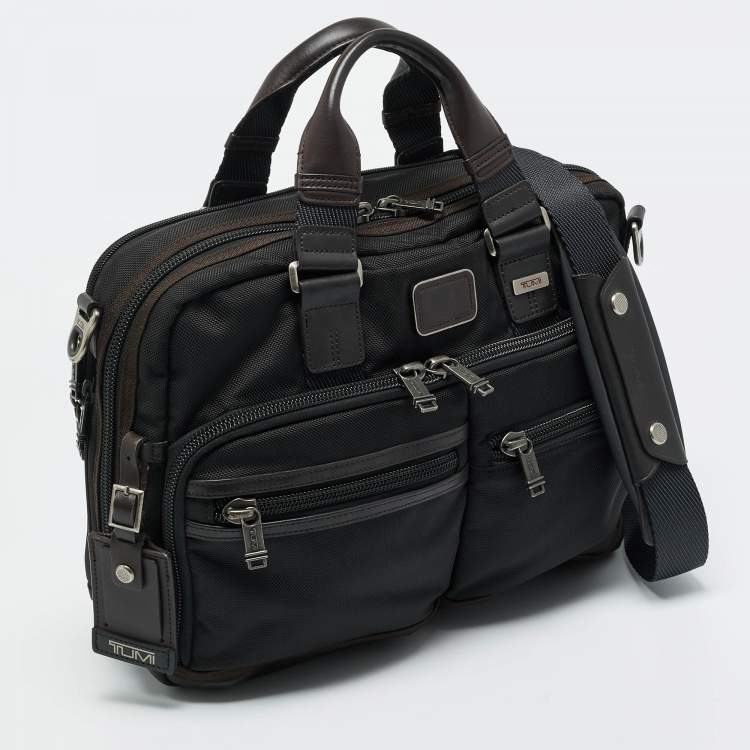 Pre Owned TUMI Black/Brown Nylon Alpha Bravo Andersen Slim Commuter Briefcase 