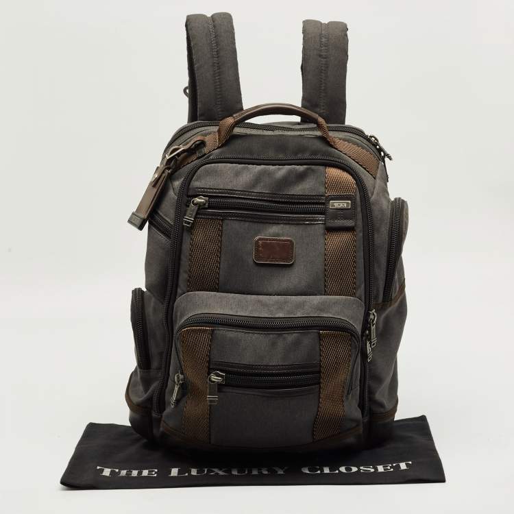 Pre Owned TUMI Grey/Brown Canvas Alpha Bravo Kingsville Deluxe Backpack