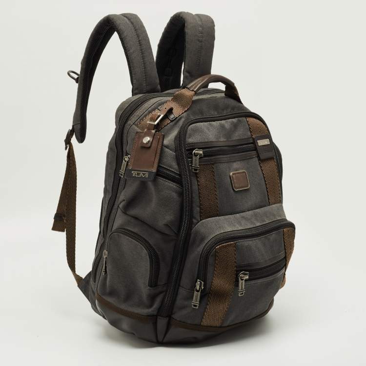 Pre Owned TUMI Grey/Brown Canvas Alpha Bravo Kingsville Deluxe Backpack