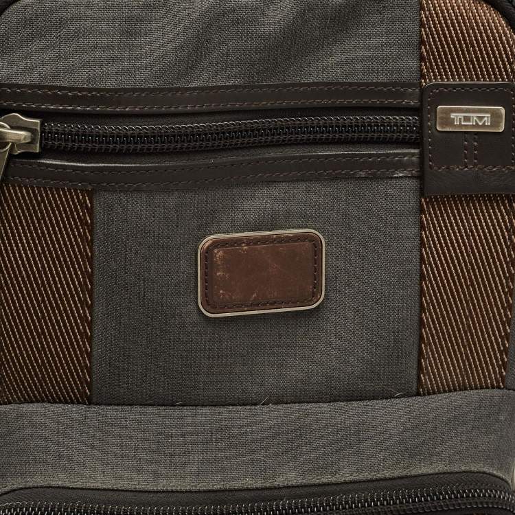 Pre Owned TUMI Grey/Brown Canvas Alpha Bravo Kingsville Deluxe Backpack