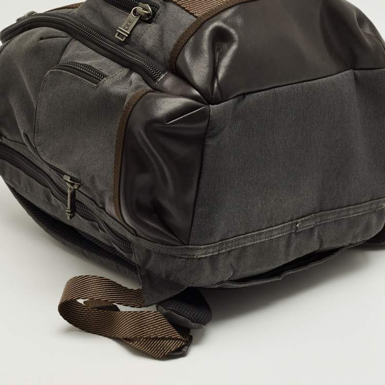 Pre Owned TUMI Grey/Brown Canvas Alpha Bravo Kingsville Deluxe Backpack
