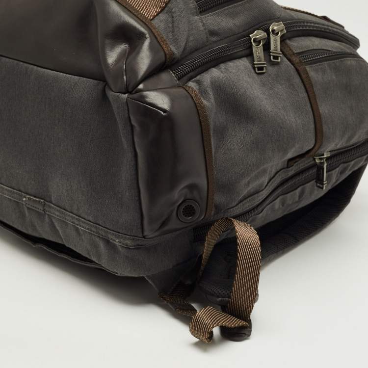 Pre Owned TUMI Grey/Brown Canvas Alpha Bravo Kingsville Deluxe Backpack