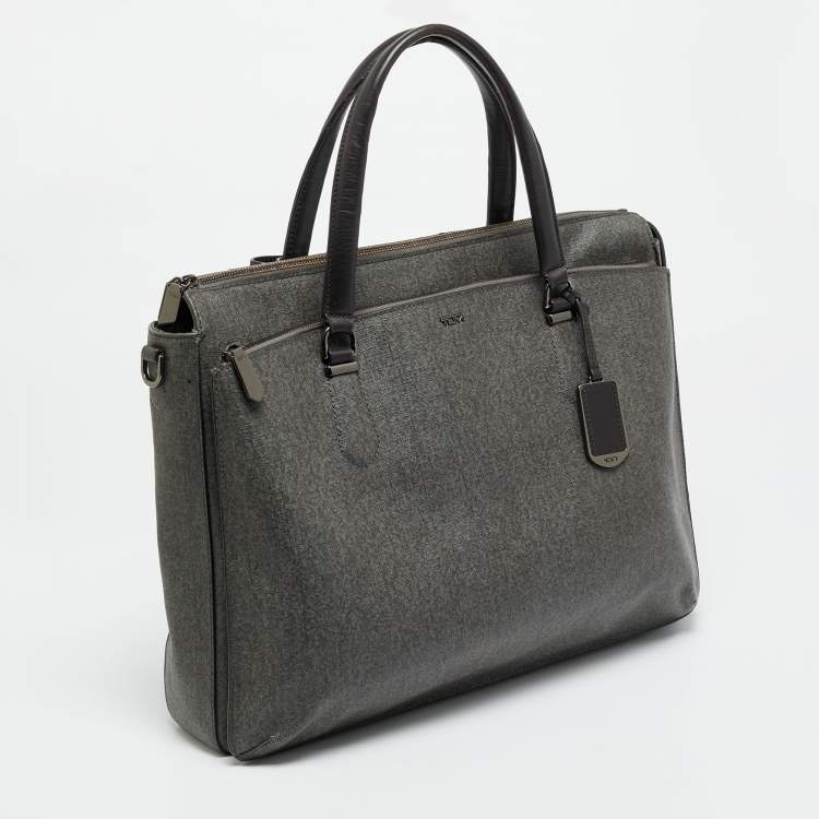 Pre Owned TUMI Sinclair Nia Grey Coated Canvas Commuter Briefcase 