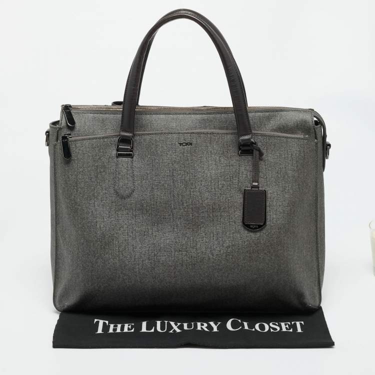 Pre Owned TUMI Sinclair Nia Grey Coated Canvas Commuter Briefcase 