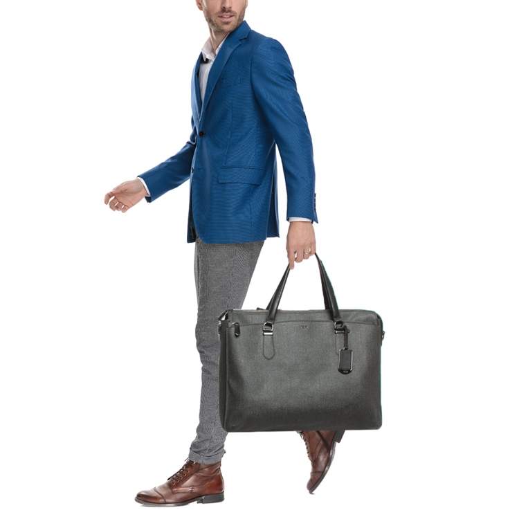 Pre Owned TUMI Sinclair Nia Grey Coated Canvas Commuter Briefcase 