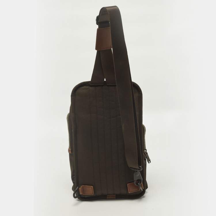 Pre Owned TUMI Alpha Bravo Monterey Brown Leather and Nylon Sling Backpack