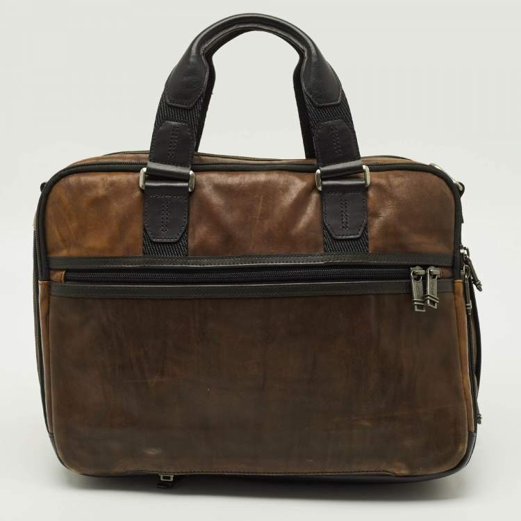 Pre Owned TUMI Alpha Bravo Albany Slim Commuter Brown/Black Leather Briefcase Bag