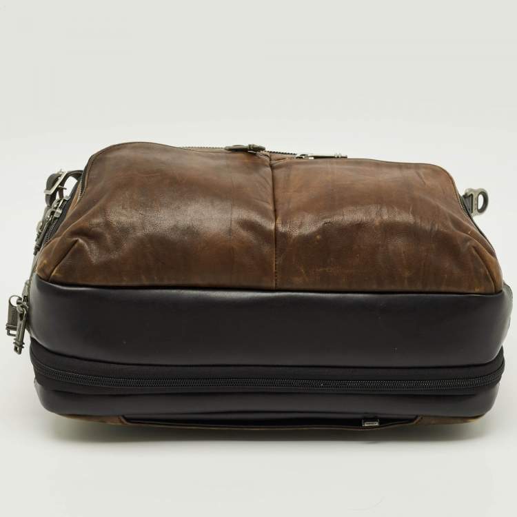 Pre Owned TUMI Alpha Bravo Albany Slim Commuter Brown/Black Leather Briefcase Bag