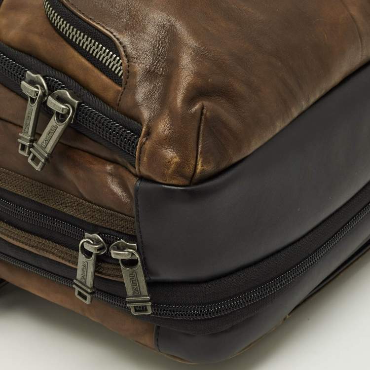 Pre Owned TUMI Alpha Bravo Albany Slim Commuter Brown/Black Leather Briefcase Bag