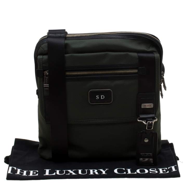 Pre Owned Tumi Olive Green Canvas Annapolis Flap Messenger Bag