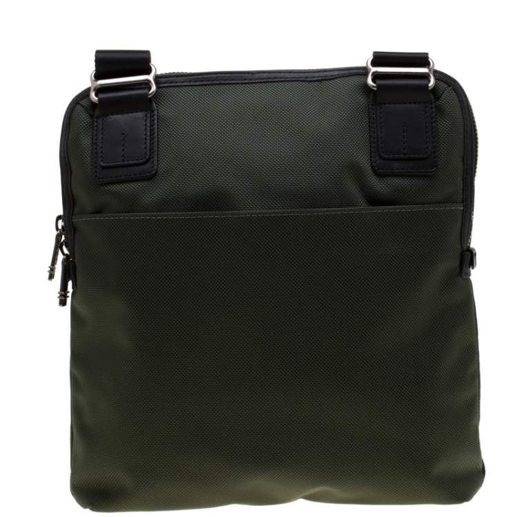 Pre Owned Tumi Olive Green Canvas Annapolis Flap Messenger Bag