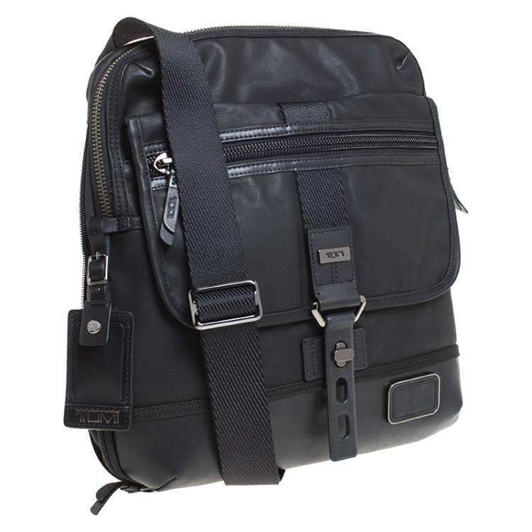 Pre Owned Tumi Black Coated Canvas and Leather Annapolis Zip Flap Messenger Bag