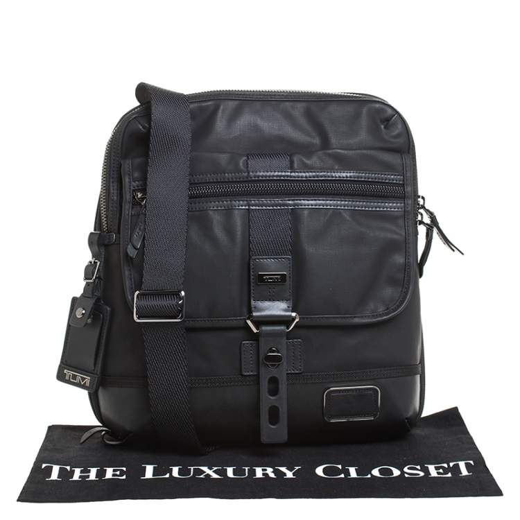 Pre Owned Tumi Black Coated Canvas and Leather Annapolis Zip Flap Messenger Bag
