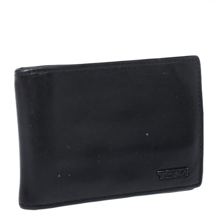 Pre Owned Tumi Black Leather Money Clip Bifold Wallet 