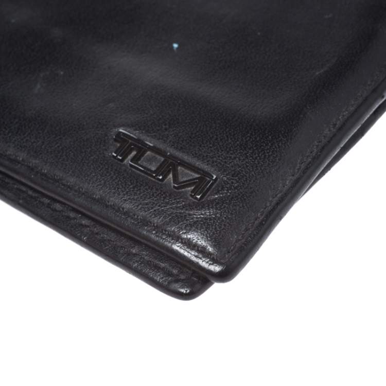 Pre Owned Tumi Black Leather Money Clip Bifold Wallet 