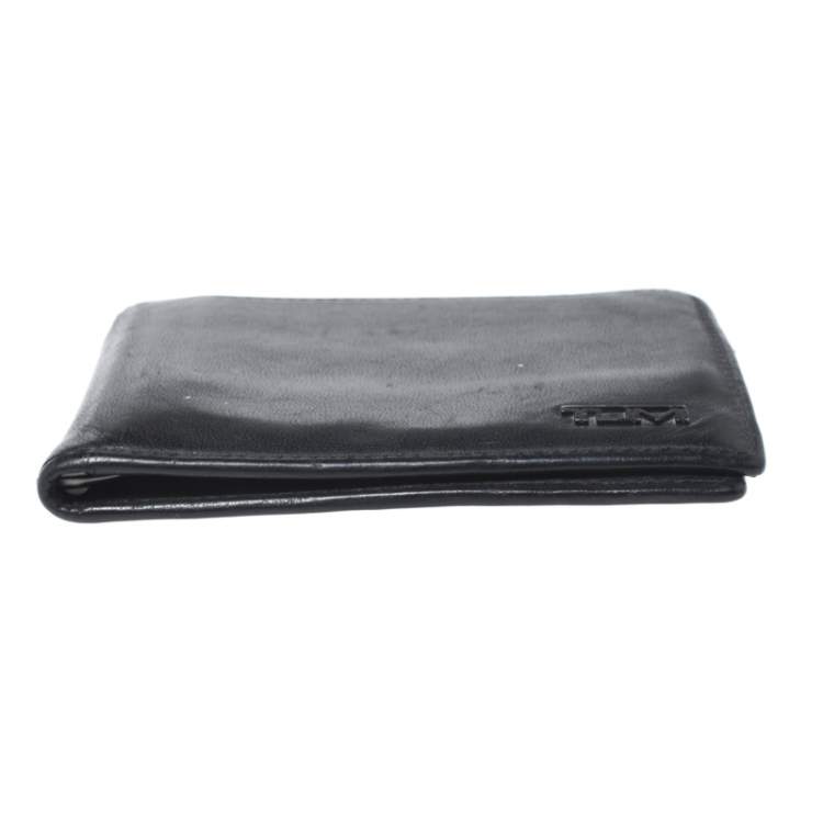 Pre Owned Tumi Black Leather Money Clip Bifold Wallet 